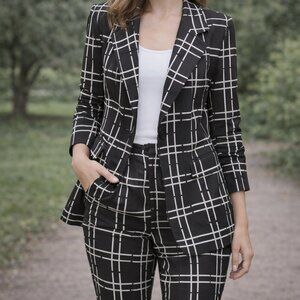 Black & White Plaid Suit Set – Chic Tailored Blazer and Pants